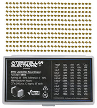 Load image into Gallery viewer, 0805 SMD Capacitor Assortment X7R X5R, 100pf, 1nF, 10nF, 01uF, 0.22uF, 0.47uF, 0.68uF, 1uF, 2.2uF, 4.7uF, 10uF, 22uF, 25V - 50V, 300 pcs