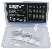 Load image into Gallery viewer, 0805 SMD Capacitor Assortment X7R X5R, 100pf, 1nF, 10nF, 01uF, 0.22uF, 0.47uF, 0.68uF, 1uF, 2.2uF, 4.7uF, 10uF, 22uF, 25V - 50V, 300 pcs