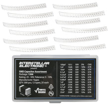 Load image into Gallery viewer, 1206 SMD Capacitor Assortment X7R C0G only, 100pf, 1nF, 10nF, 01uF, 0.22uF, 0.47uF, 0.68uF, 1uF, 2.2uF, 4.7uF, 10uF, 22uF, 25V - 50V, 300 pcs