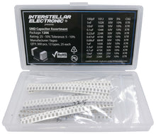 Load image into Gallery viewer, 1206 SMD Capacitor Assortment X7R C0G only, 100pf, 1nF, 10nF, 01uF, 0.22uF, 0.47uF, 0.68uF, 1uF, 2.2uF, 4.7uF, 10uF, 22uF, 25V - 50V, 300 pcs