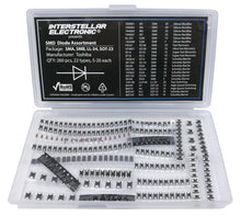 Load image into Gallery viewer, SMD Diodes Assortment 260 pcs, SOT-23 LL-34 SMA SMB, 1N4001, 1N4002, 1N4004, 1n4007, RL-207, 1N5408, FR107, UF4007, SF14, SF18, 1N5819, SR1100 SR240, SR2100, 1N5822, SR3100, SR540, 1N4148, BAV70