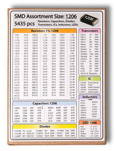 SMD 1206 Resistors, Capacitors, Transistors, Diodes Electronic Components Assortment Book - 5435 pcs