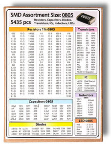 SMD 0805 Resistors, Capacitors, Transistors, Diodes Electronic Components Assortment Book - 5435 pcs