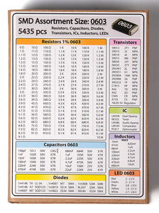 SMD 0603 Resistors, Capacitors, Transistors, Diodes Electronic Components Assortment Book - 5435 pcs
