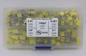 0.1uf, 0.01uf, 0.001uf, 100pf, 1uF, Yellow Box MKT Polyester Film Capacitor Assortment