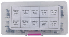 Load image into Gallery viewer, SMD Aluminum Electrolytic Capacitor 50V Assortment: 1uF, 2.2uF, 3.3uF, 4.7uF. 10uF. 22uF, 33uF, 47uF, 100uF, 220uF
