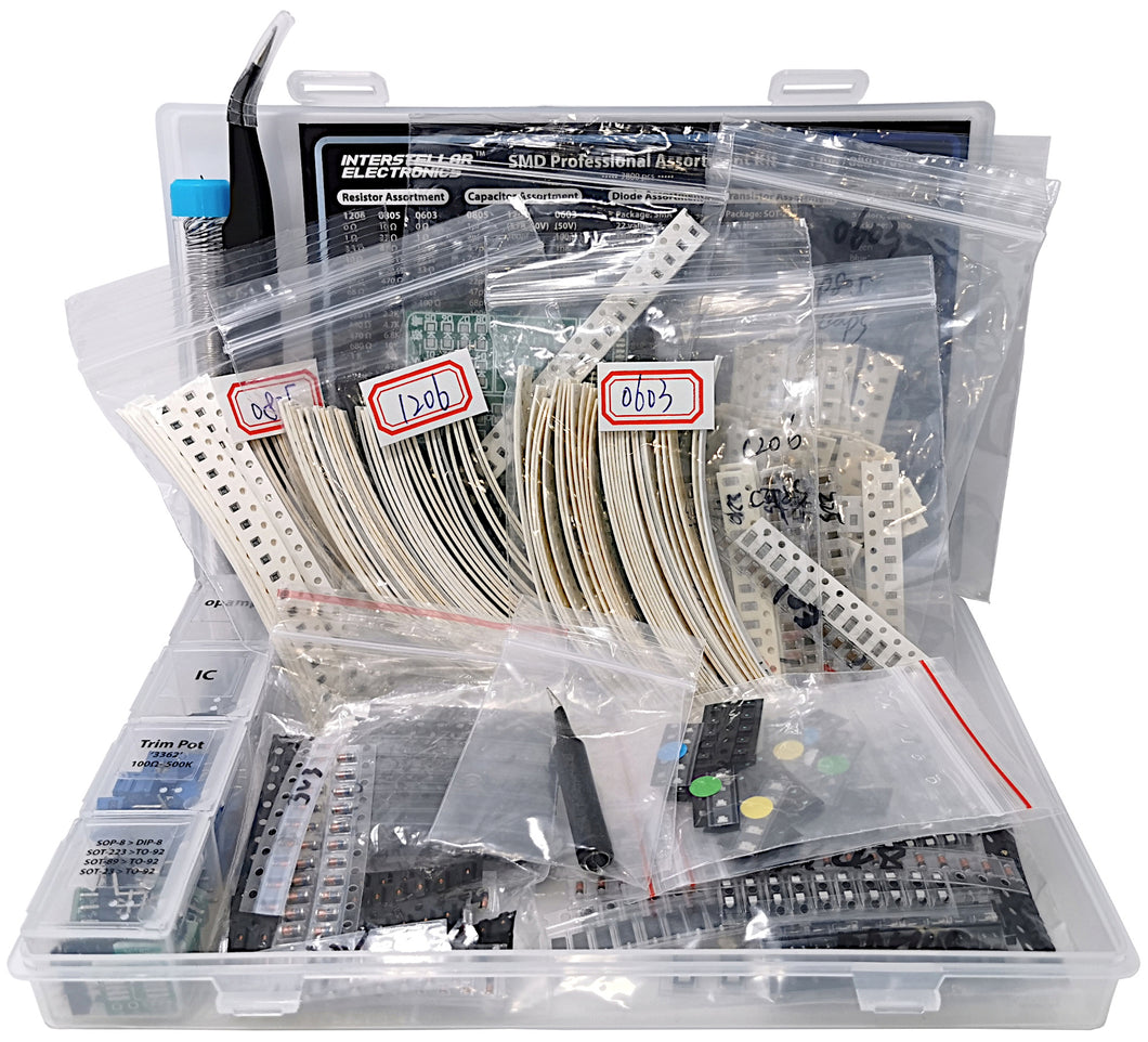 SMD 1206 0805 0603 Component Assortment, Resistor, Capacitor, Diode, Transistor, LED, OpAmp, IC, Solder, PCB, SMT Soldering Assorted Kit 2800 pcs