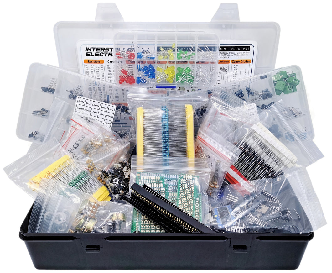Ultimate Electronic Components Assortment, Resistors, Capacitors, Inductors, Diodes, Transistors, Potentiometer, IC, LED, PCB, 2000 pcs